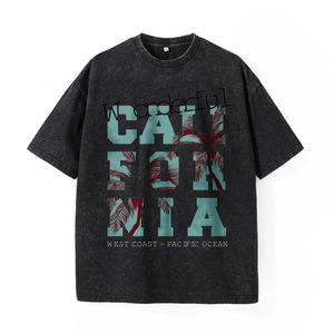 Camiseta de algodón negra con estampado de palmeras de California, camiseta gráfica con estampado de la costa oeste y el océano <span class=keywords><strong>Pacífico</strong></span>, ropa informal de playa para verano - Product Image 1
