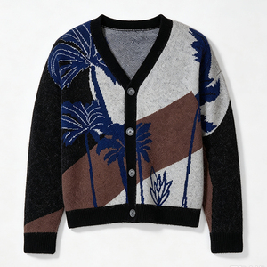 Custom OEM & ODM <b>Long</b> Sleeve Knit Jumper V Neck Knitwear <b>Cardigan</b> Pattern Winter <b>Men's</b> Sweaters With Jacquard - Product Image 1