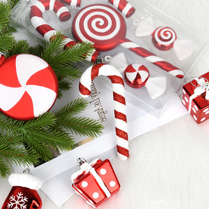 Décorations de Noël suspendues, ornements en forme de sucettes, ornements en forme de bonbons de Noël, gros ornements en forme de bonbons de Noël scintillants à suspendre pour l'arbre - Product Image 3