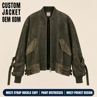 Veste Homme Personnalisée Olive Effet Vieilli Multi-Boucles Manches à Rabat Poches Utilitaires Grande Taille Délavée pour Streetwear Grunge