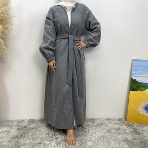 1995# Latest Autumn Winter Coat Thick Polyester Popular Daily Simplicity Versatile With Side Pockets Women Open <b>Abaya</b> - Product Image 5