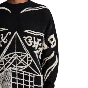 สเวตเตอร์แขนยาวสำหรับผู้ชาย, สเวตเตอร์ถักวินเทจลำลองทรงหลวมโอเวอร์ไซส์ Streetlux2024ออกแบบได้ตามต้องการ - Product Image 4