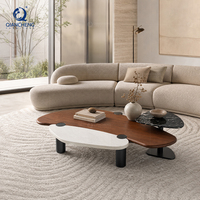 Ensemble de tables basses de luxe 3 pièces en marbre bicolore de forme organique, style Japandi, pour salon de villa, vente en gros directe usine OEM