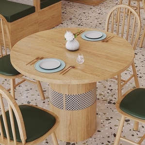 Sistema de Mesa y Sillas para Restaurante Estilo Japandi Natural, Asientos con Respaldo de Mimbre, Sillas Semicirculares en Forma de C, Sofá para Restaurante - Product Image 6