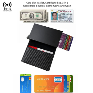 Portacarte con Blocco RFID in Alluminio, Porta Carte Pop-up in Fibra di Carbonio, Portafogli Sottili in Pelle PU, Porta Carte Minimalista per Uomo - Product Image 5