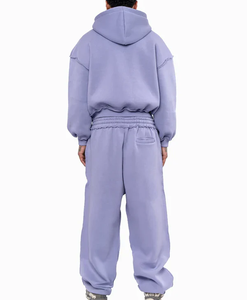 Ensemble sweat-shirt et pantalon de survêtement en molleton de coton français personnalisé, lourd, broderie, sweat-shirt unisexe, survêtement pour homme, survêtement - Product Image 2