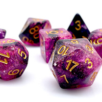 Violet et noir Galaxy résine paillettes RPG/DND 7-PC D20 jeu de dés polyédriques 16mm et 20mm Logo personnalisé dés de jeu de société