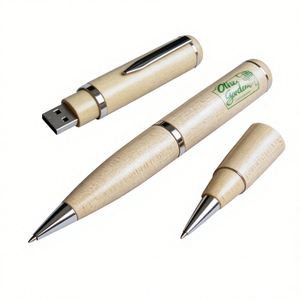 Stylo bille en bois naturel double usage avec clé USB et logo personnalisé pour entreprise, bureau, cadeau d'entreprise, souvenir - Product Image 1