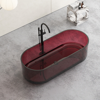 Baignoire autoportante moderne en résine transparente, forme vasque, blanche, 1500x730x550mm avec renfort en résine