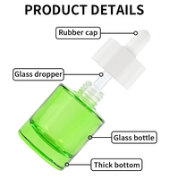 Flacon compte-gouttes de luxe en verre vert, corps court et large, pour sérum cosmétique, 10ml, 15ml, 20ml, 30ml, 50ml, 60ml, vente en gros fabricant
