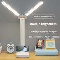 Lampe de table pliable multifonction à double tête LED moderne, lampe de lecture pour étudiants en dortoir, lampe de lecture tactile rechargeable