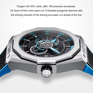 Montre pour homme BG8601-A, montre mécanique automatique squelette allemande, boîtier en acier inoxydable tendance, bracelet en caoutchouc - Product Image 3