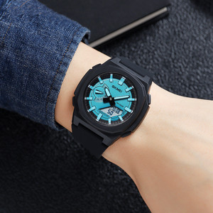 Montre analogique-numérique pour homme avec boîtier octogonal, étanche 5ATM, bracelet en silicone, montre de sport multifonctionnelle, montre lumineuse - Product Image 6