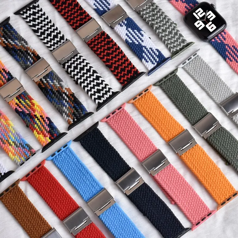 Elastic Belt Bracelet Metal Clasp Sports Strap For Apple Watch Series SE 6 5 42mm 38mm Adjustable Nylon Braided Watch Band