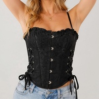 Haut court élégant pour femme à bretelles spaghetti, en dentelle, style corset, avec volants, fermeture avant, bustier, laçage latéral, serre-taille, pour soirée, taille XS