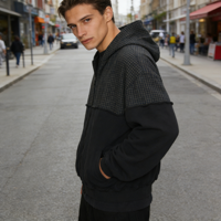 Sweat-shirts à capuche zippés imprimés numériquement en patchwork de qualité supérieure, 100 % coton, coupe ample vintage, tricotés, personnalisables OEM, unisexe, pour fabricants, collection Printemps