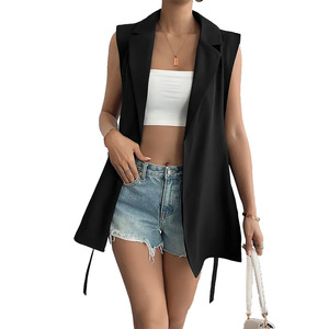 <span class=keywords><strong>Gilet</strong></span> élégant sans manches en polyester pour <span class=keywords><strong>femme</strong></span>, col cranté, <span class=keywords><strong>mi</strong></span>-<span class=keywords><strong>long</strong></span>, sans boutons, style européen et américain, idéal pour les trajets quotidiens, collection 2025 - Product Image 5