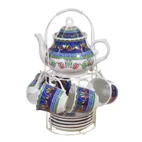 सुरुचिपूर्ण लक्जरी जातीय पैटर्न चीनी मिट्टी अरबी चाय कॉफी कप पॉट सेट