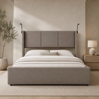 Modernes taupefarbenes Polsterbett mit gepolstertem Kopfteil, Queen- und King-Size, minimalistisches Hotel- und Apartment-Schlafzimmerbettgestell, OEM ODM