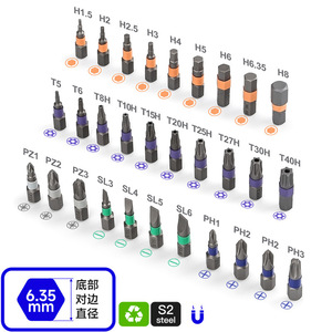 Juego de Destornilladores Multiusos de Acero S2, Puntas Hexagonales de 25 mm, Torx, Grado Industrial, Acabado Mate, 20-40 Piezas - Product Image 1