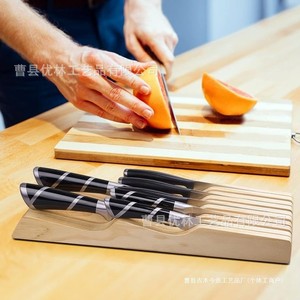 Porte-couteaux en bois 9 pièces, support de rangement pour tiroir de cuisine, organisateur de couteaux en bois massif, couleur naturelle - Product Image 3