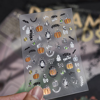Autocollants 5D pour ongles TSZS Halloween : Fantôme, Citrouille, Crâne, Toile d'araignée, Feuille d'or, Adhésifs, pour Nail Art, Thème Trick or Treat