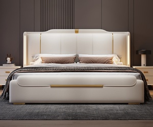 Bán Buôn Hiện Đại Vua Kích Thước Sợi Nhỏ Giường Da Sang Trọng Nội Thất Phòng Ngủ Đặt Khung Gỗ Mềm Bọc Giường LED Ánh Sáng - Product Image 3
