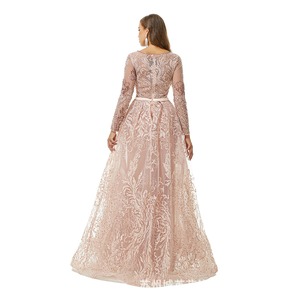 DLR309 Elegante <span class=keywords><strong>mujer</strong></span> abaya manga larga O-cuello color rosa Maxi túnica modesta <span class=keywords><strong>ropa</strong></span> islámica slim fit vestido de novia de Oriente Medio - Product Image 3