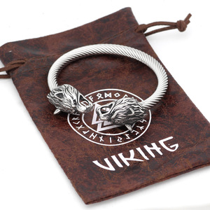 Bracelet Viking Tete Loup Acier Inoxydable Fenrir Nordique Bijoux Unisexe Homme Femme Cadeau Vente En Gros Chine Fournisseur - Product Image 4