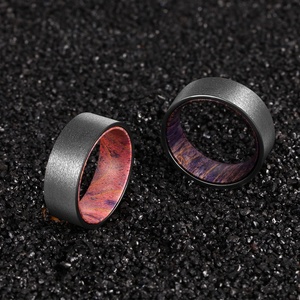 Poya anéis de tungstênio para idosos, caixa de areia de metal acabado com borda plana confortável 8mm para homens - Product Image 4