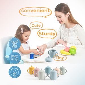 Peralatan makan silikon untuk bayi, Set peralatan makan cangkir bayi silikon tanpa tumpahan 2-in-1 produk bayi silikon - Product Image 5