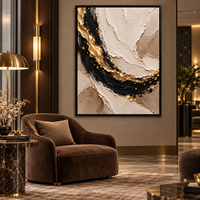 Art mural abstrait luxueux noir et or, peinture sur toile texturée 3D beige pour la décoration du hall d'hôtel, de la villa, du salon