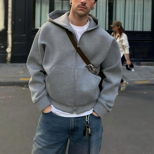 Sudadera con capucha Kingsen de algodón grueso de alta calidad con doble cremallera para hombre, corte holgado extragrande, bordada - Product Image 1