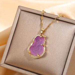Collier en Acier Inoxydable avec Pendentif en Cristal Blanc et Violet, Collier en Pierre en Forme de Renard Porte-Bonheur, Collier en Moissanite pour Femme - Product Image 2