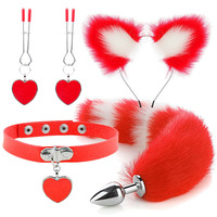 Ensemble populaire d'accessoires de bondage pour lesbiennes : Plug anal en métal, queue de lapin/renard/chat, pinces à tétons, bandeau, oreilles de chat et autres jouets sexuels SM