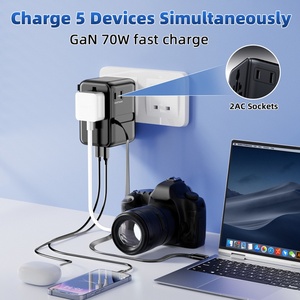 Adaptateur de voyage multi-prises Worldplug 70W GaN Super Rapide compatible QC3.0, <span class=keywords><strong>prise</strong></span> universelle internationale pour <span class=keywords><strong>iPhone</strong></span>, ordinateur portable et autres appareils - Product Image 1
