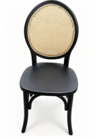 Chaise de salle à manger empilable en bois massif avec dossier en rotin, assise en cannage artisanal pour restaurant, hôtel, mariage, café