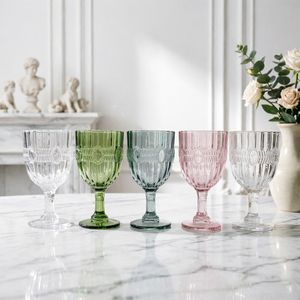 Calice in <span class=keywords><strong>Vetro</strong></span> Colorato Goffrato Vintage FUNGER per Banchetti Nuziali, Bicchiere da Acqua con Stelo in Stile Europeo, Riciclabile ed Ecologico - Product Image 1