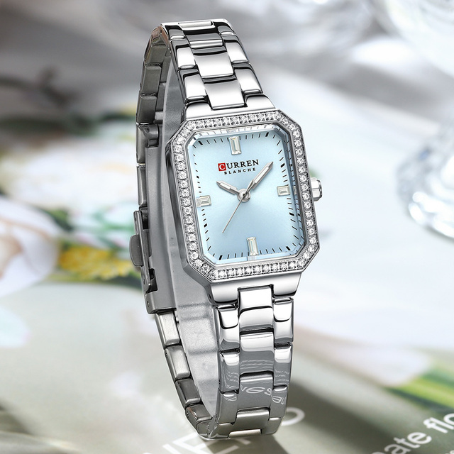 CURREN 9102 Fashion Elegant Ladies Diamonds Square Watches Original Quartz Watch Women Stainless Steel Waterproof Wristwatch