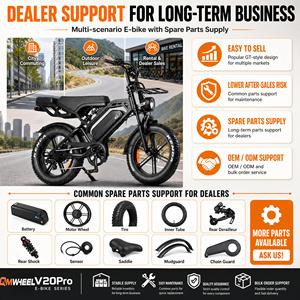 จักรยานไฟฟ้า QMHEEL V20 Pro 20x4.0 Fat Bike รุ่น E-bike จักรยานไฟฟ้า คลังสินค้าอิตาลี สต็อก EU ขายส่งจากโรงงาน ผู้ผลิต OEM ODM สำหรับธุรกิจ B2B - Product Image 5