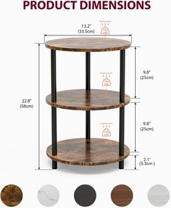 Tavolino <span class=keywords><strong>da</strong></span> Caffè Moderno a 3 Ripiani con Struttura in Metallo, Comodino Stretto, Finitura Marrone Rustico per Camera <span class=keywords><strong>da</strong></span> Letto e Soggiorno - Product Image 2