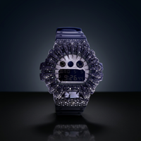Montre numérique de luxe pour homme en acier inoxydable avec lunette sertie de diamants, cadran en verre, bracelet en acier inoxydable bleu marine et moissanite, 41 mm