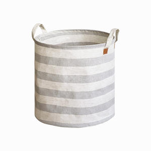 Panier de rangement rond pliable en coton et lin rayé pour la salle de bain, organisateur de vêtements, petite et grande taille - Product Image 1