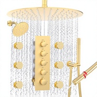 Ensemble de robinetterie de douche thermostatique de luxe 16 pouces en or brossé avec valve NPT, système de douche moderne pour salle de bain