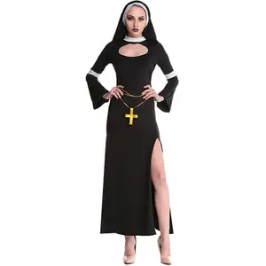 Halloween Jesus Christ Missionary Minister Priest Cosplay Jumpsuit Women's Our Lady Roleplay Dress Cross Necklace Set
