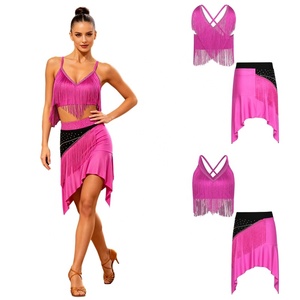 Conjunto de Top Corto sin Mangas con Flecos y Falda para Baile Latino, Cuello en V, para Entrenamiento de Cha Cha y Tango, Venta al Por Mayor para Mujeres - Product Image 2
