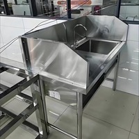 Meja Kerja Dapur Komersial Pembersih Ikan Bahan Stainless Steel Berkualitas Terbaik Dengan Wastafel
