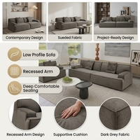 Ensemble de canapés gris de style européen nordique, assise profonde, mobilier de salon, canapé en tissu suédé avec accoudoirs encastrés pour villas