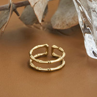 Bague en acier inoxydable plaqué or 14k 18k, design bambou, hypoallergénique, résistante à l'eau, non ternissable, pour femmes