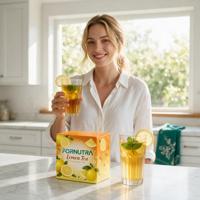 Thé au citron en marque privée EzyTox, poudre de thé aux herbes instantané au citron, boisson au thé aux herbes au citron, sachets individuels, OEM personnalisé